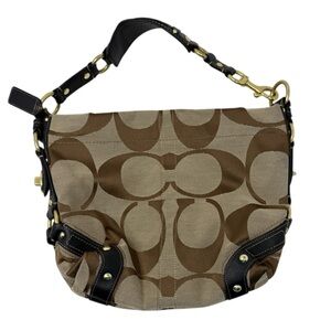 Coach Carly Signature Canvas Hobo Shoulder Bag Brown Tan Style 10619